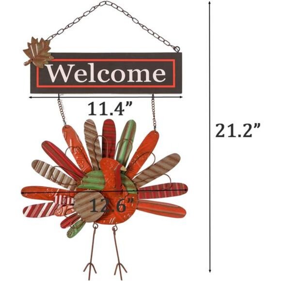 Vintage Metal Thanksgiving Turkey Wall Hanging Decoration Welcome Sign - Picture 4 of 7